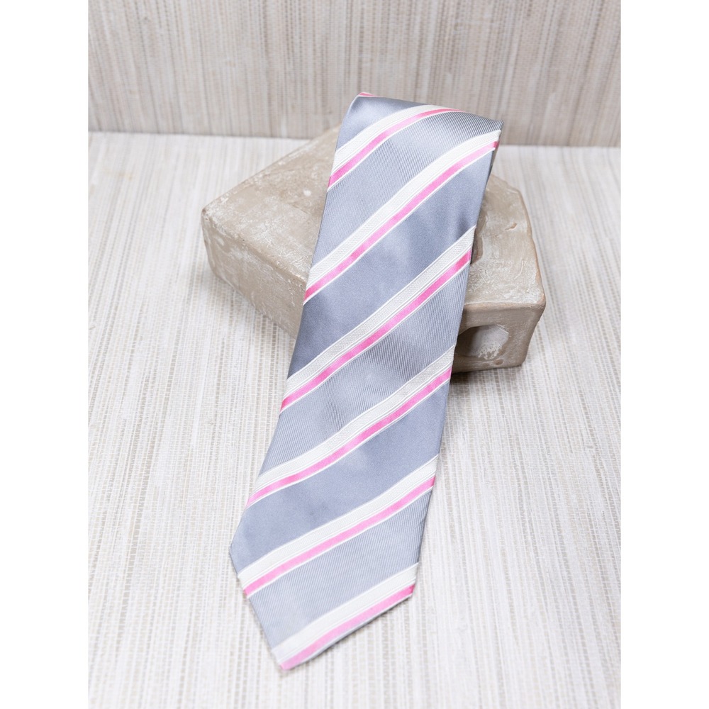 Donald J Trump Signature Collection Silk Tie Silver Grey Pink White Striped Mens